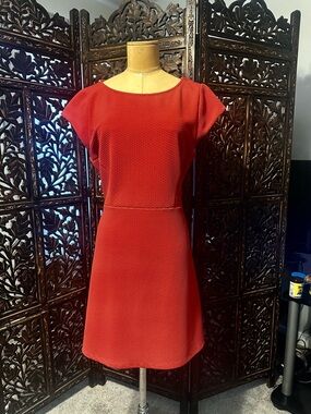 Gianni Bini Red/Orange Textured Cap-Sleeve Mini Dress